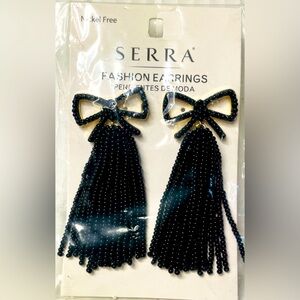 Serra black beaded bow stud earrings new dangle bow earrings